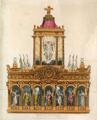 Ackermannova průsvitka, vystavená na památku míru, červen 1814 od English School