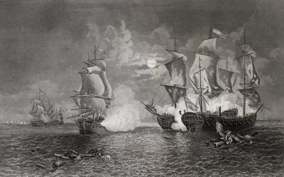 Akce mezi Bonhomme Richard a Serapis, 23. září 1779 (rytina) od English School