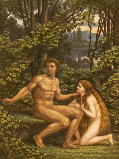 Adam a Eva, přičemž Eva ukázala svou poslušnost od English School