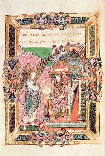 Přidat 49598 Zvěstování, z Benedicctional of St. Aethelwold, Winchester, c.980 (vellum) od English School