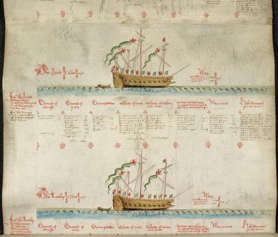 Přidejte MS 22047 f.2r, The galleass Heart a the galleass Antelope, z 