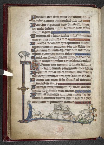 Přidat MS 24686, f.13v žalm s okrajovým rozšířením tvořícím částečný okraj, c.1284-1316 (vellum) od English School
