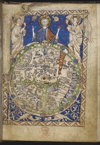 Přidejte MS 28681 f.9 Psalter s dalšími hymnami a modlitbami a středověkou mapou světa („The Map Psalter“) 1262-70 (inkoust, barva a zlato na pergamenu) od English School