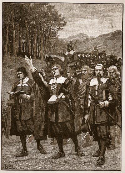 Postup Covenantů přes hranice do Anglie, ilustrace z Cassells Illustrated History of England (sépiová fotografie) od English School