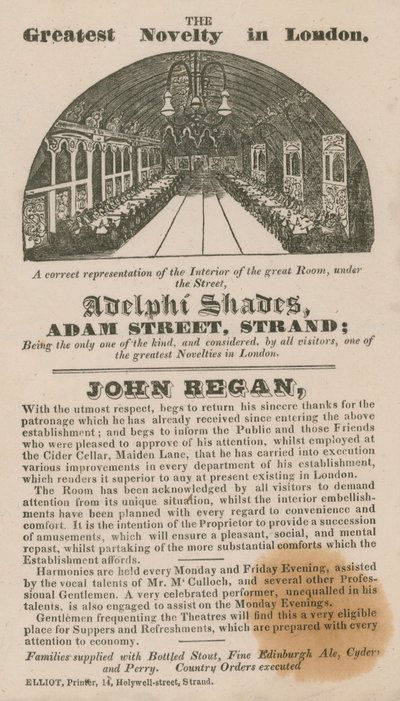 Reklama na Adelphi Shades, Adam Street, Strand od English School
