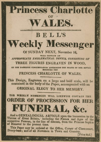 Reklama na Bells Weekly Messenger z neděle 16. listopadu 1817 od English School