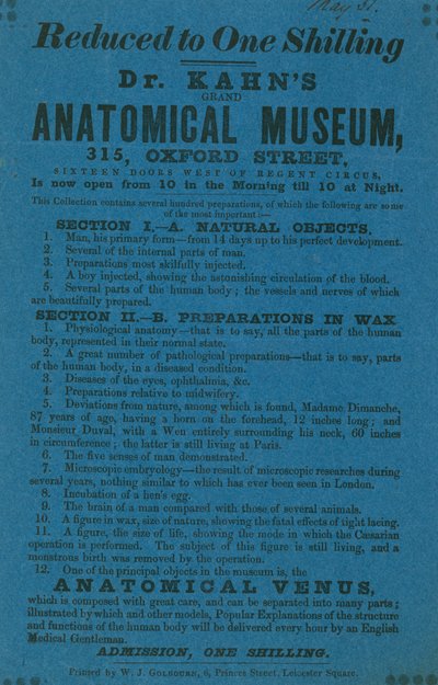 Reklama na anatomické muzeum doktora Khanse Granta od English School