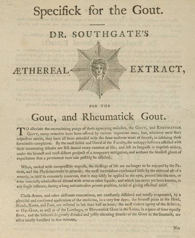 Reklama na éterický extrakt Dr Southgates na dnu a revmatickou dnu od English School