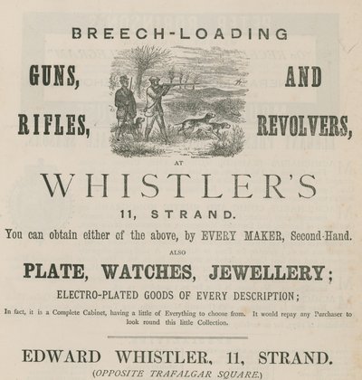 Reklama pro Edward Whistler, 11 Strand, Londýn od English School