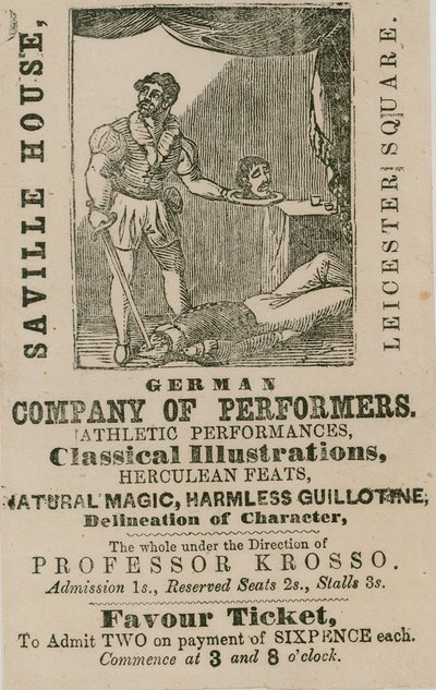 Reklama na German Company of Performers, Saville House, Leicester Square, Londýn od English School