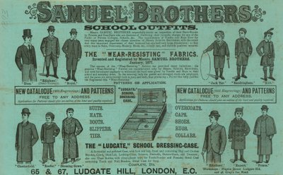 Reklama na Samuel Brothers, Ludgate Hill, Londýn od English School