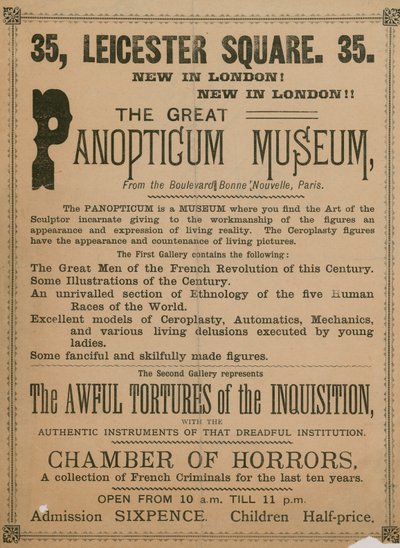 Reklama na The Great Panopticum Museum, 35 Leicester Square, Londýn, 1854 od English School