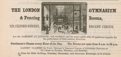 Reklama na The London Gymnasium & Fencing Rooms, Oxford Street 123, Regent Circus od English School