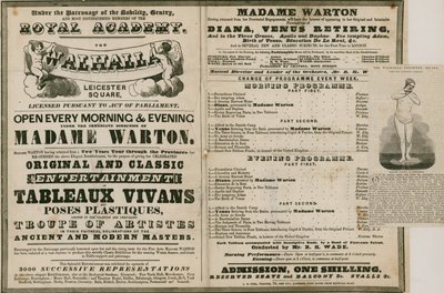 Reklama na The Walhalla, Leicester Square, pod vedením Madame Warton od English School