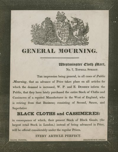 Reklama pro W P a E Dudden, Westminster Cloth Mart, 7 Tothill Street od English School