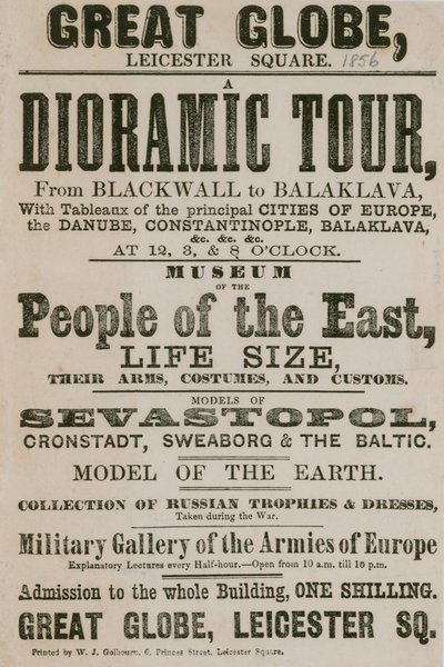 Reklama na Dioramic Tour z Blackwallu do Balaklavy s obrazy hlavních měst Evropy od English School