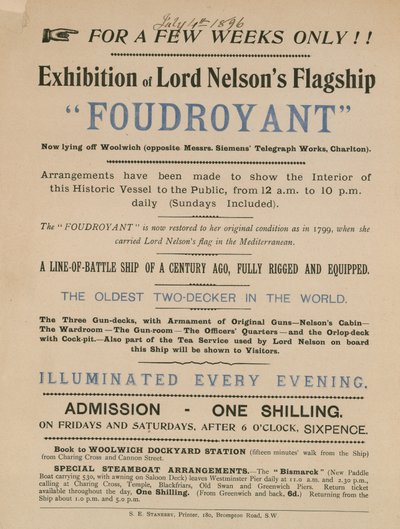 Reklama na výstavu vlajkové lodi Lord Nelsons Foudroyant od English School