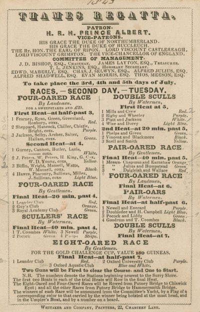 Reklama na regatu na Temži, 1843 od English School