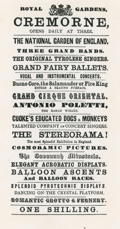 Reklama na Cremorne Gardens od English School