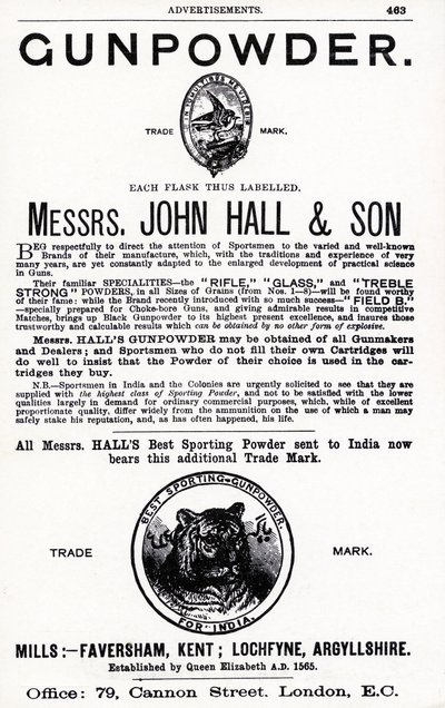Reklama na střelný prach od pánů John Hall & Son (litho) od English School