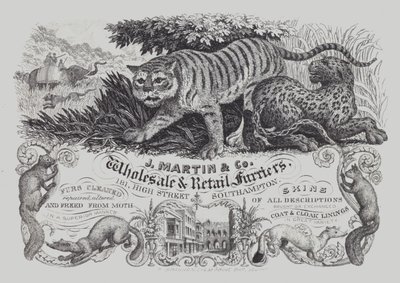 Reklama pro J Martin & Co, velkoobchodní a maloobchodní kožešníci, Southampton, Hampshire (litho) od English School