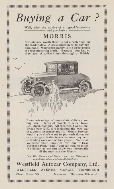 Reklama na vozy Morris, 1926 od English School