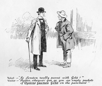 Reklama na zlaté cigarety Ogdens Guinea, od The Graphic, 19. července 1902 od English School