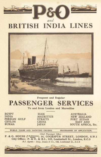Reklama pro P a O a British India Lines (barevné lito) od English School