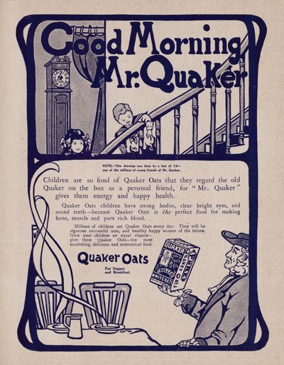 Reklama na snídaňové cereálie Quaker Oats (litho) od English School
