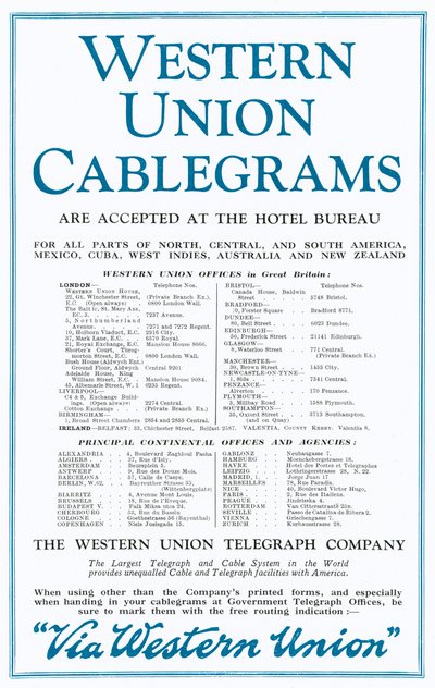 Reklama na Western Union Cablegrams (barevné lito) od English School