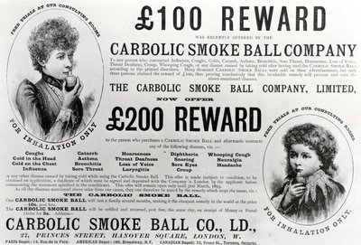 Reklama na Carbolic Smoke Ball Company, 1893 od English School