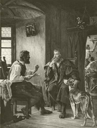 Albert Durer navštíví Hanse Sachse (rytina) od English School