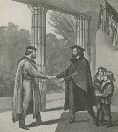 Alfred, Lord Tennyson, vítá Giuseppe Garibaldiho ve svém domě na Isle of Wight od English School