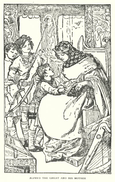Alfréd Veliký a jeho matka (litografie) od English School