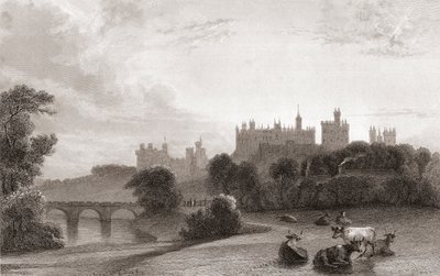Hrad Alnwick, Alnwick, Northumberland, Anglie, na počátku 19. století. Používá se jako místo ve filmech Harry Potter. Z Churton