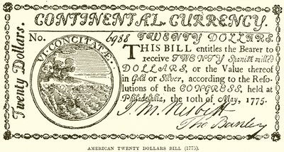 Americká dvacetidolarová bankovka (1775) od English School