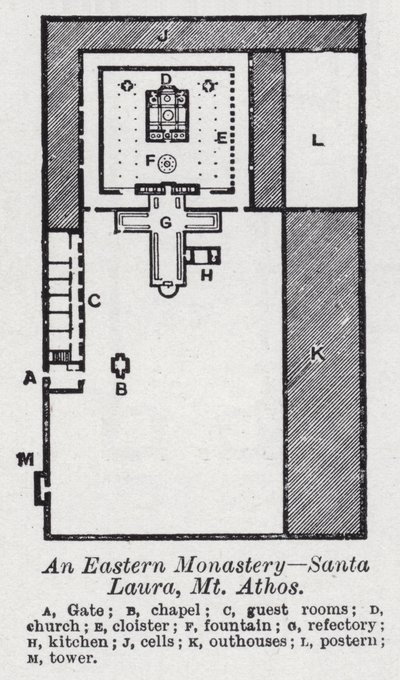Východní klášter, Santa Laura, Mt Athos (litho) od English School