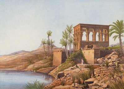 Egyptský chrám u řeky Nil, Philae (barevná litografie) od English School