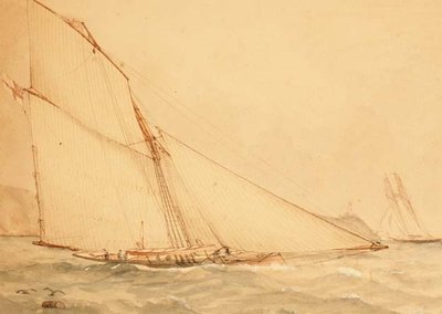 An Eight Meter Gaff rigged Topsail Cutter, The Royal Yacht Squadron, c.1860 (akvarel na papíře) od English School