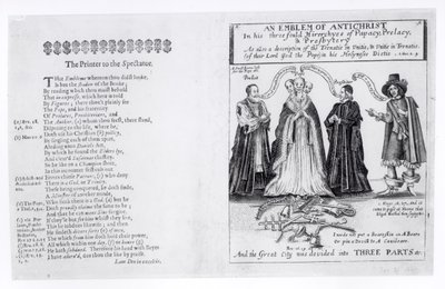 Znak Antikrista v jeho trojitých hierarchiích papežství, prelátství a presbytáře, 1649 od English School