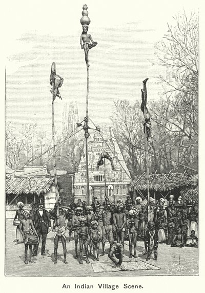 Scéna z indiánské vesnice (rytina) od English School
