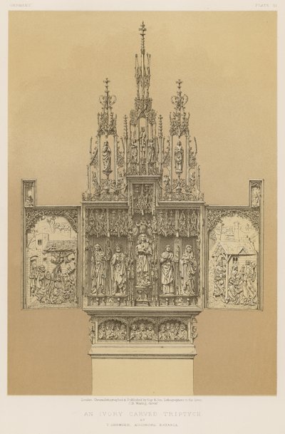Triptych vyřezávaný ze slonoviny od T Gremsera, Augsburg, Bavorsko od English School