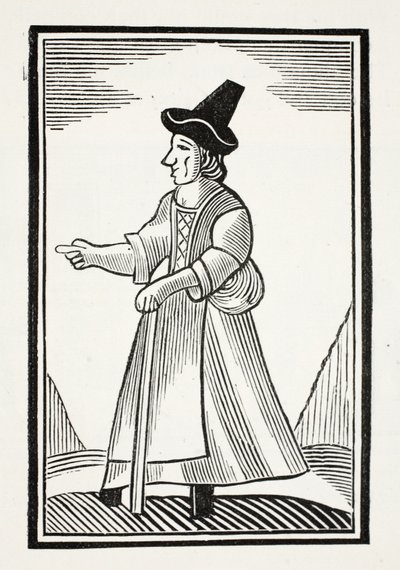 Stará žena plísní ve vysokém korunovaném klobouku, ilustrace z Kapitoly osmnáctého století od Johna Ashtona, hospoda. 1882 od English School