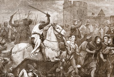 Raná papežská křížová výprava proti Valdenským, ilustrace z „Dějin protestantismu“ od Jamese Aitkena Wylie (1808-1890), hospoda. 1878 (rytina) od English School