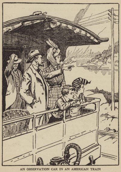 Pozorovací vůz v americkém vlaku (litho) od English School