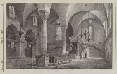 Starověká synagoga, Worms, Německo (rytina) od English School