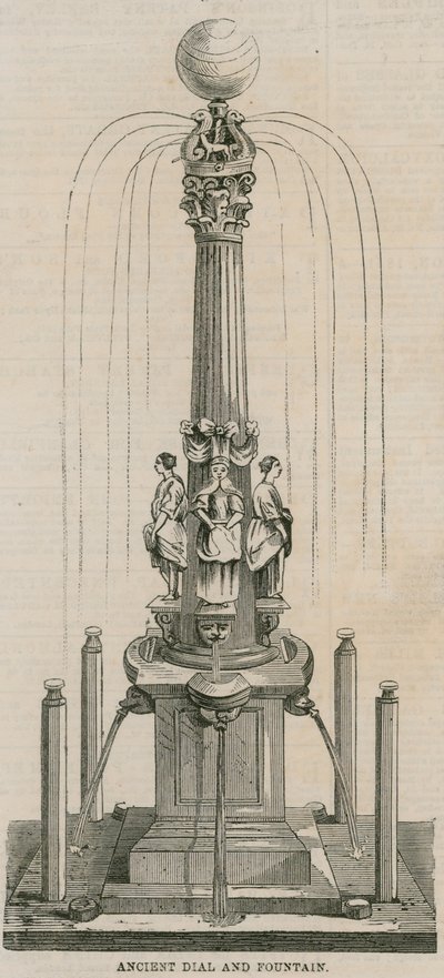 Starověký číselník a fontána, postavená v roce 1656 v Leadenhall Corner, Londýn od English School