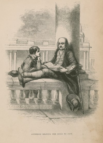 Anderson čte Jackovi Bibli; ilustrace z Poor Jack od Fredericka Marryata od English School
