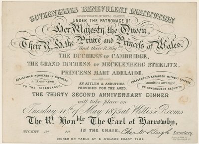 Výroční večeře pro guvernérky Benevolentní instituce, 1875 od English School