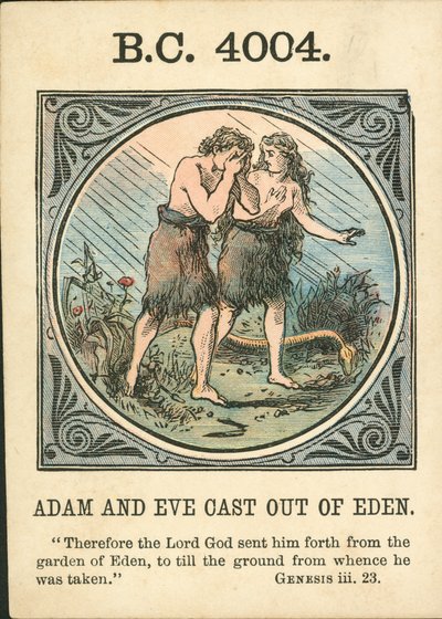 Anno Mundi: BC 4004, Adam And Eve Cast Out Of Eden (barevná litografie). od English School